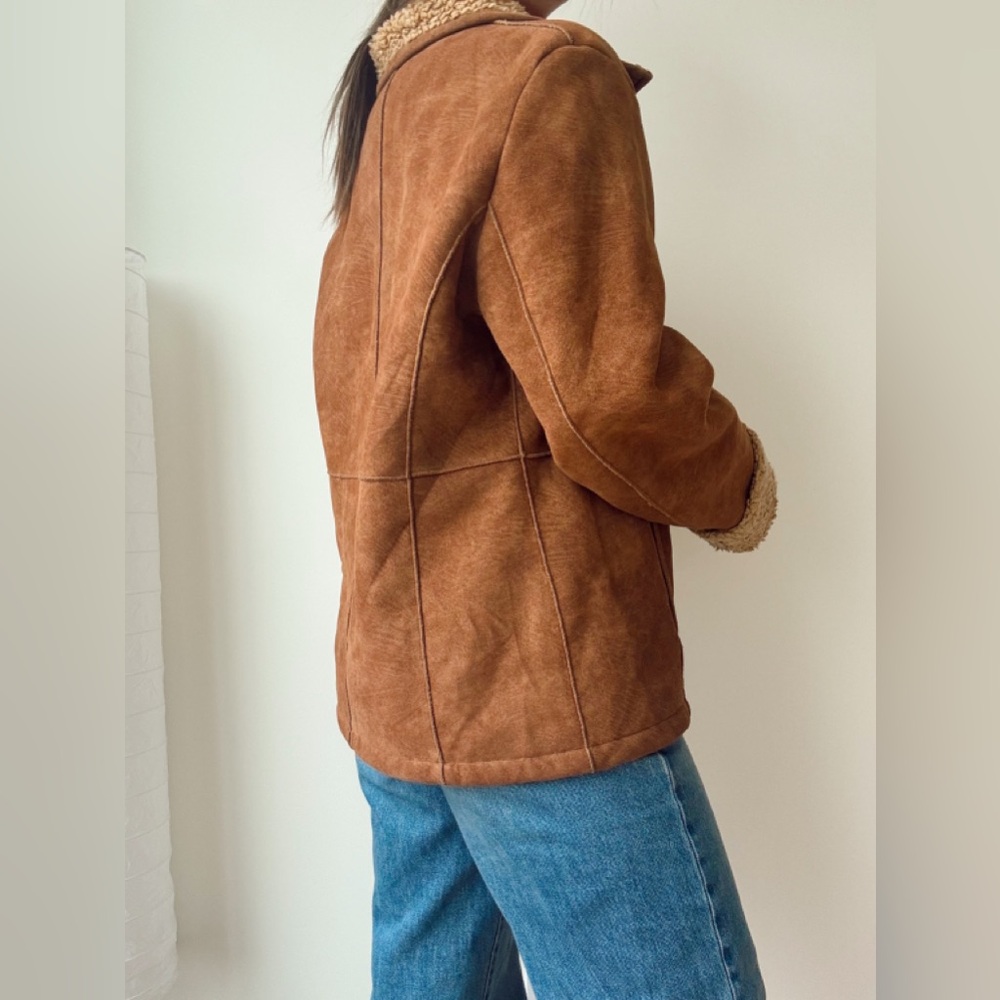 Y2K Brown Suede Sherpa Lined Jacket — Grunge Fairycore / Vintage- L - Picture 2 of 2